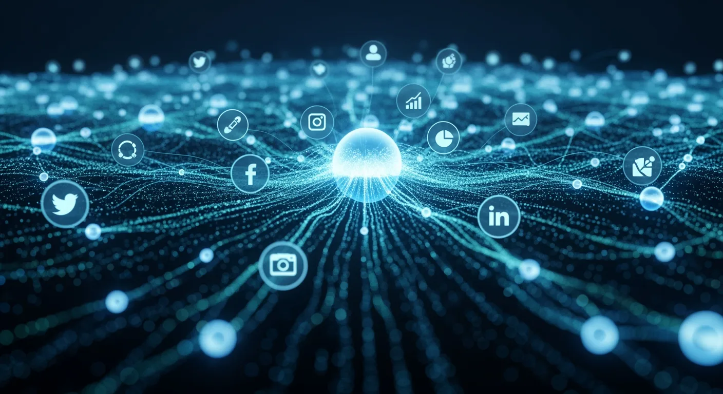 AI-powered marketing automation workflow connecting social channels and analytics